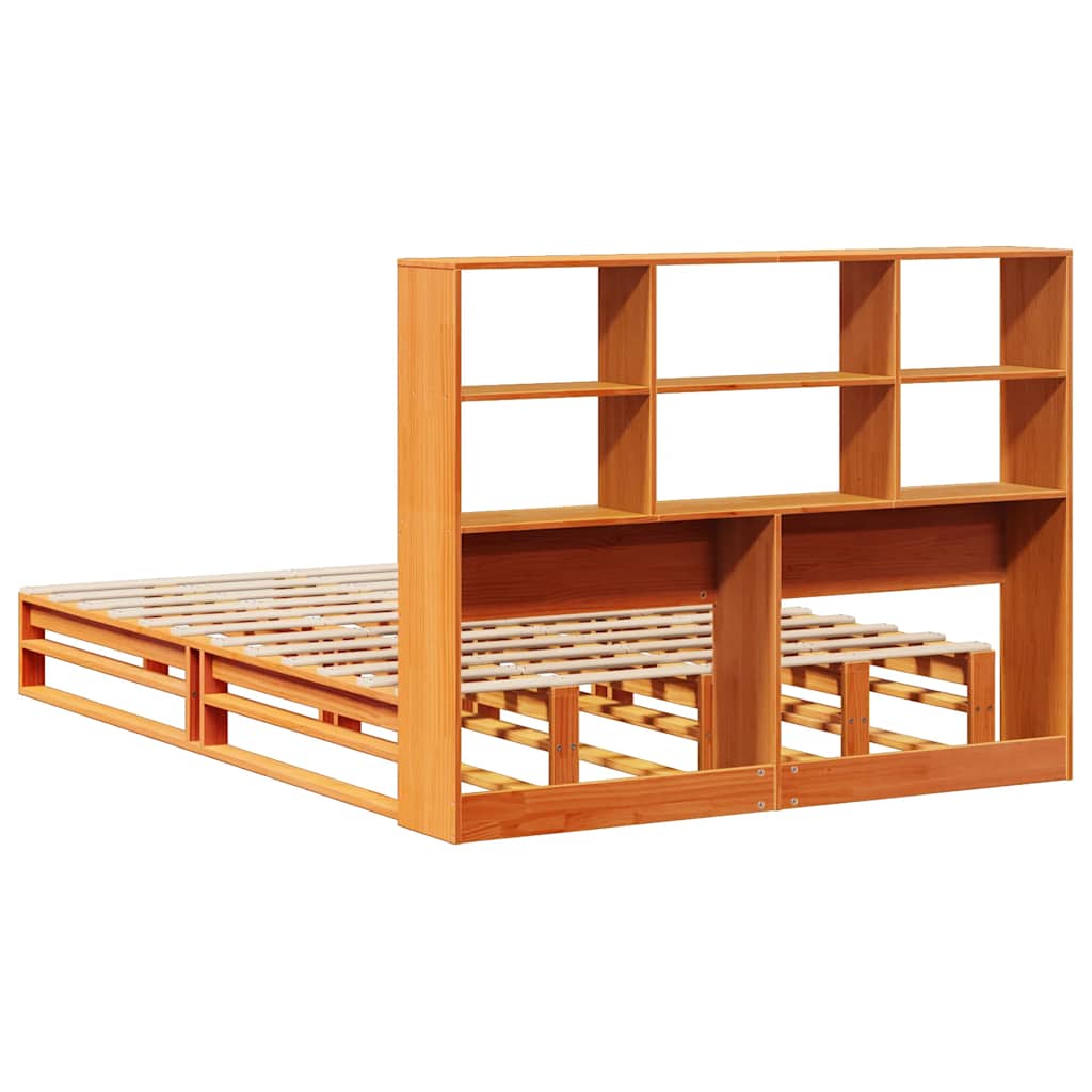 viaszbarna tömör fa könyvespolcos ágy matrac nélkül 140 x 190cm