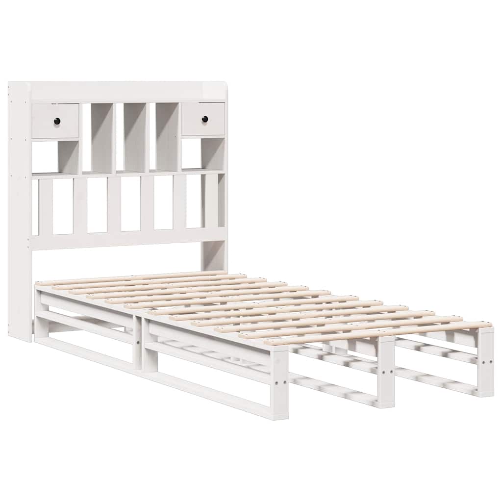 fehér tömör fenyőfa könyvespolcos ágy matrac nélkül 90 x 200 cm
