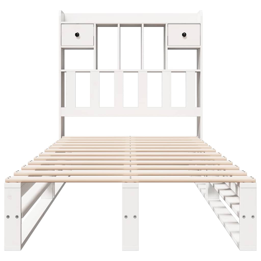fehér tömör fenyőfa könyvespolcos ágy matrac nélkül 90 x 200 cm