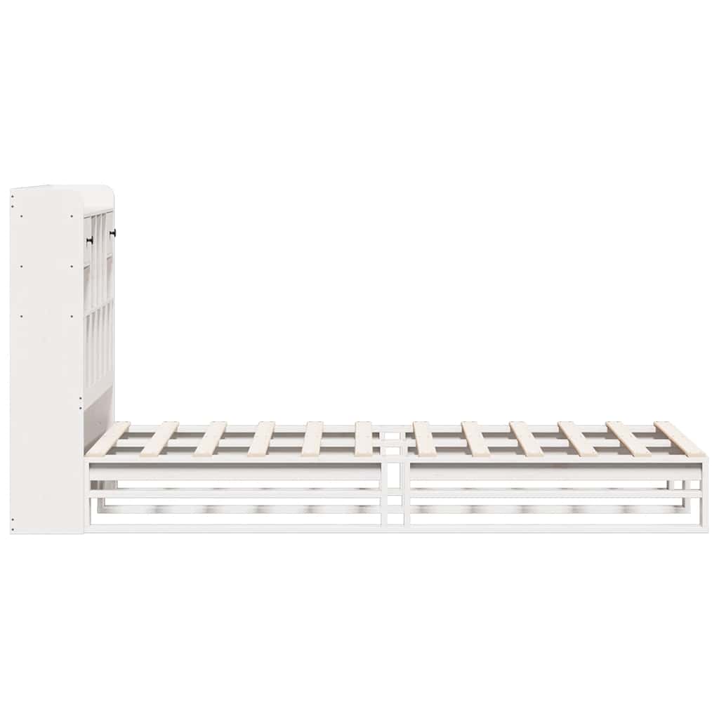 fehér tömör fenyőfa könyvespolcos ágy matrac nélkül 90 x 200 cm