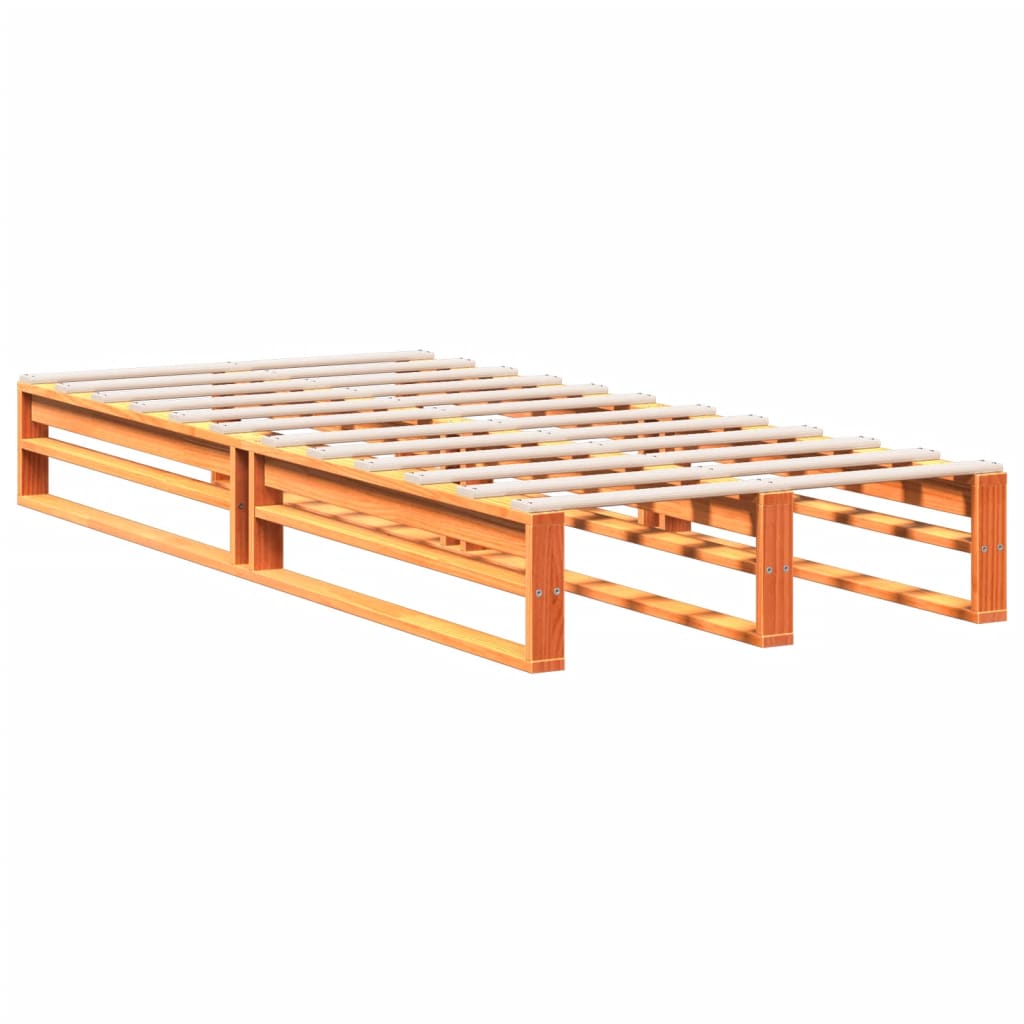 barna tömör fenyőfa könyvespolcos ágy matrac nélkül 100 x 200cm