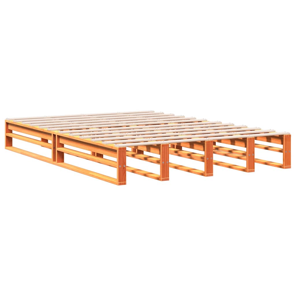 barna tömör fenyőfa könyvespolcos ágy matrac nélkül 150 x 200cm