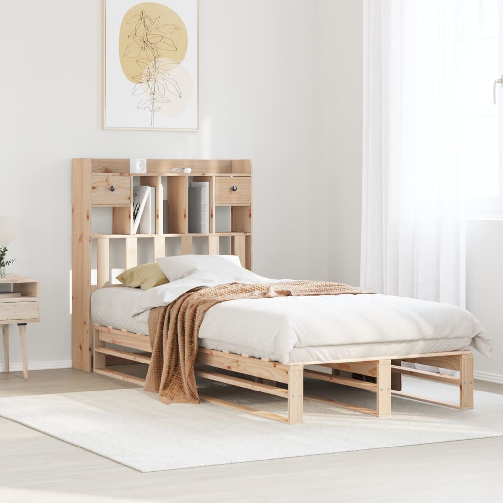 tömör fenyőfa könyvespolcos ágy matrac nélkül 90 x 190 cm