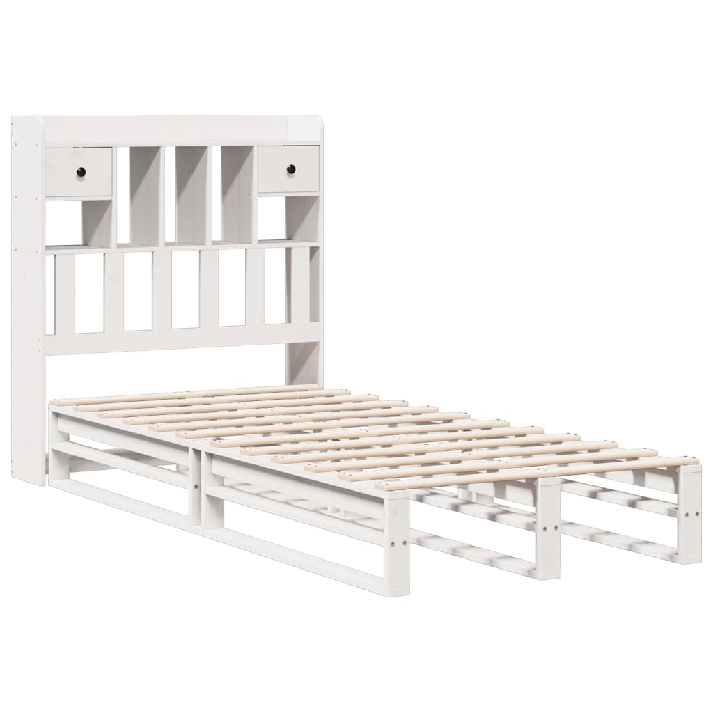fehér tömör fenyőfa könyvespolcos ágy matrac nélkül 90 x 190 cm