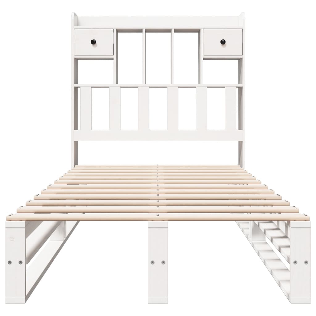 fehér tömör fenyőfa könyvespolcos ágy matrac nélkül 90 x 190 cm