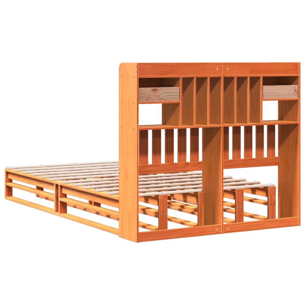 barna tömör fenyőfa könyvespolcos ágy matrac nélkül 135 x 190cm