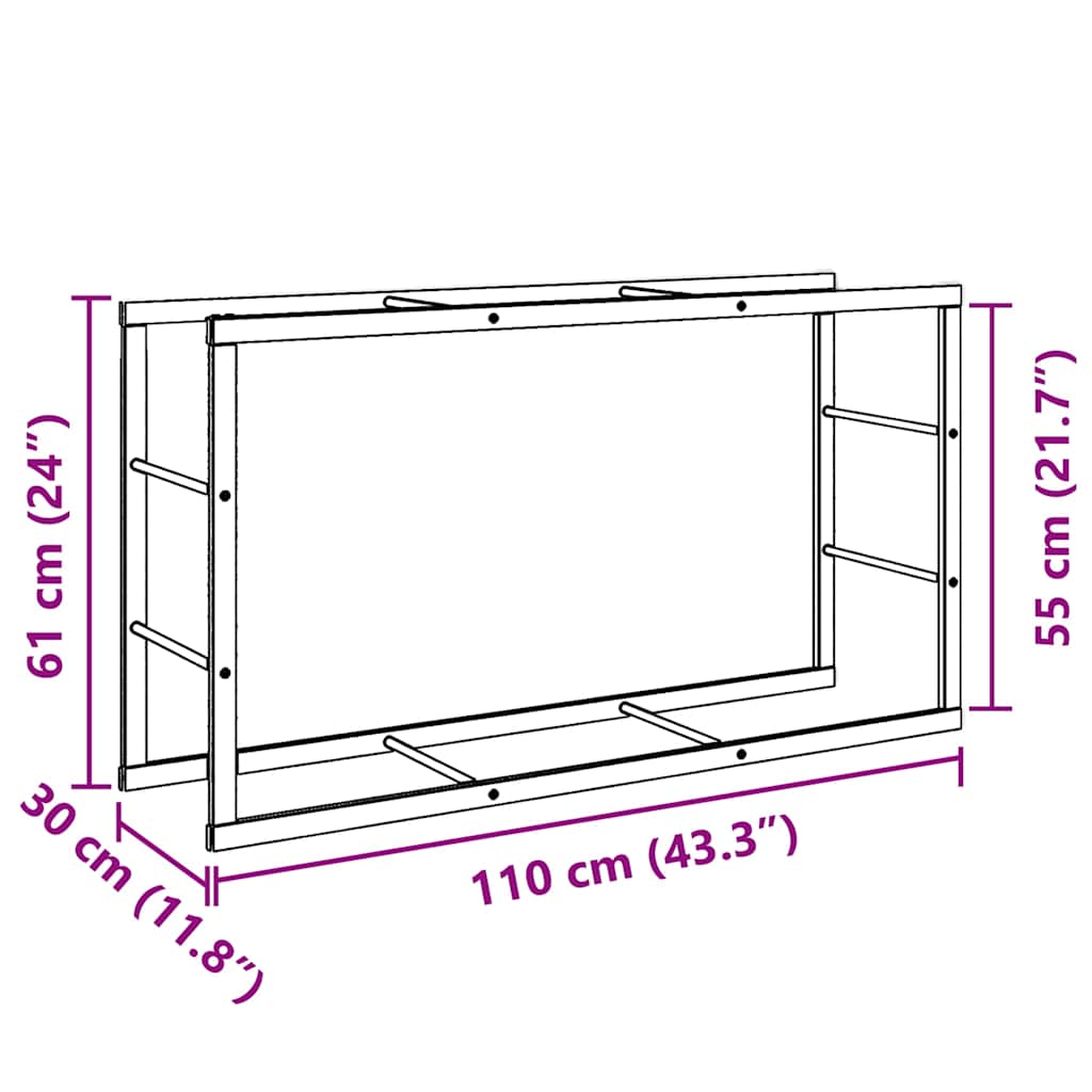 tűzifa állvány Fekete 110x30x61 cm Acél