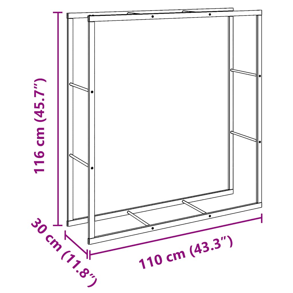fekete acél tűzifatároló 110x30x116 cm