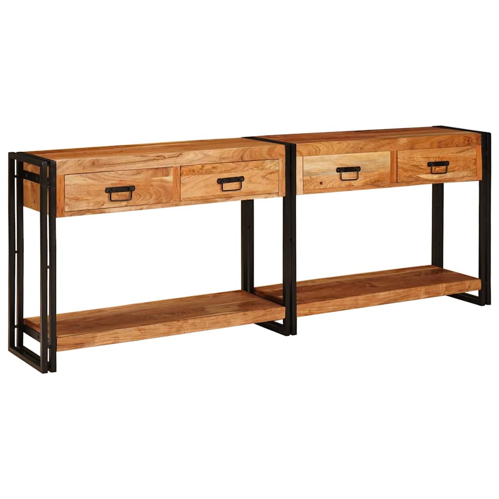 Konzolasztalok 2 pcs Barna 200 x 33 x 75 cm Tömör Akácfa