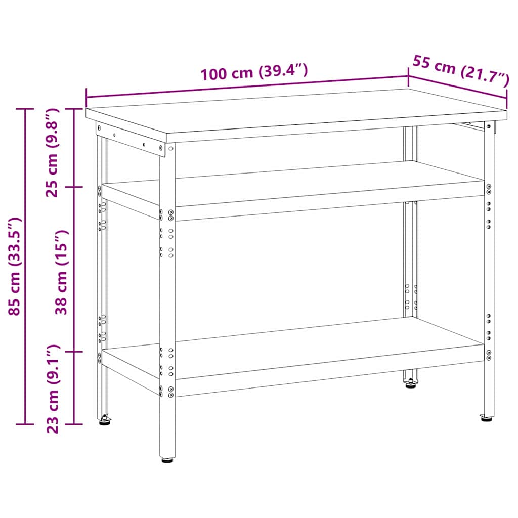 Munkaasztal polcokkal Szürke 100 x 55 x 85 cm Porszórt acél