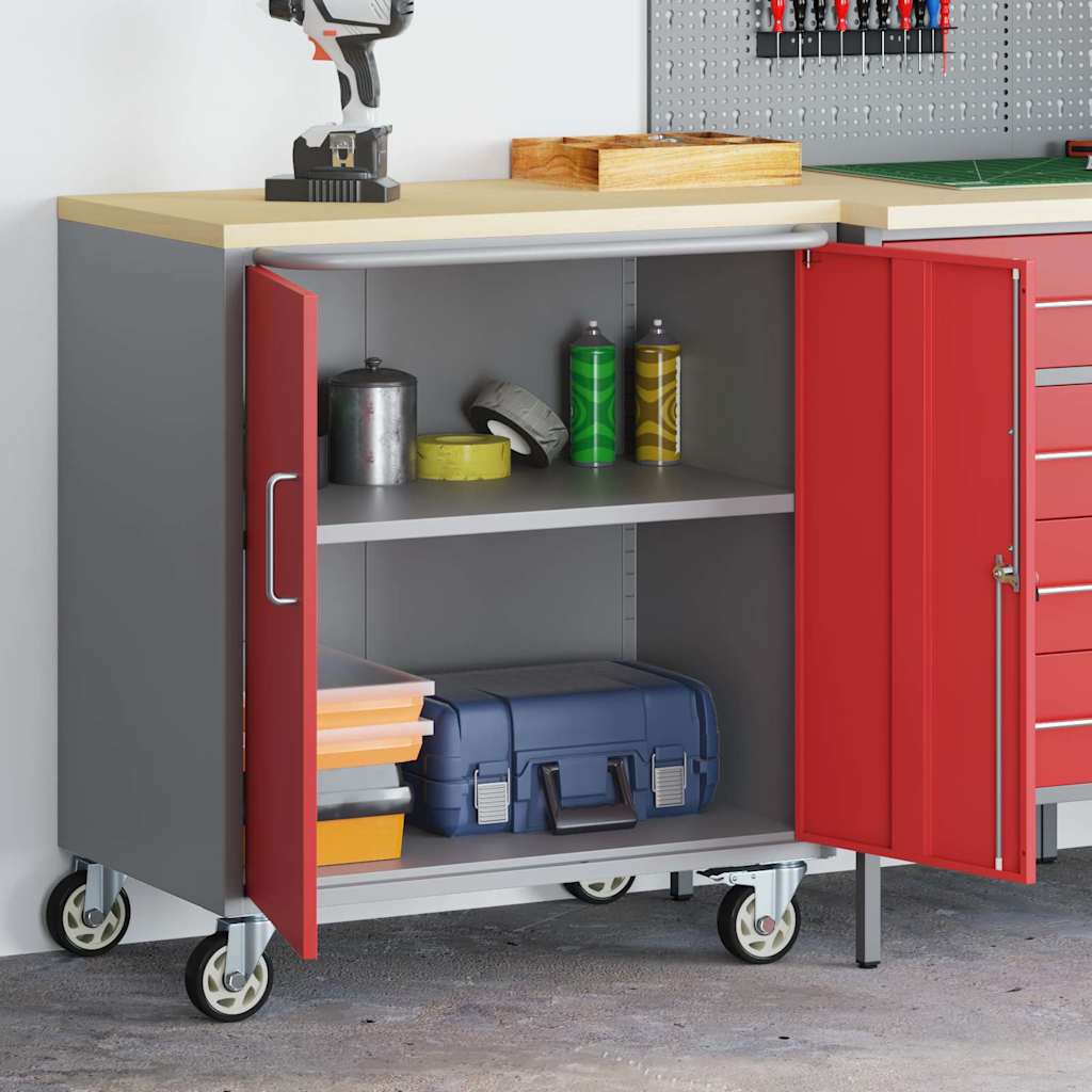 Trolley Rolling Workbench Piros és Szürke 75 x 45 x 85 cm