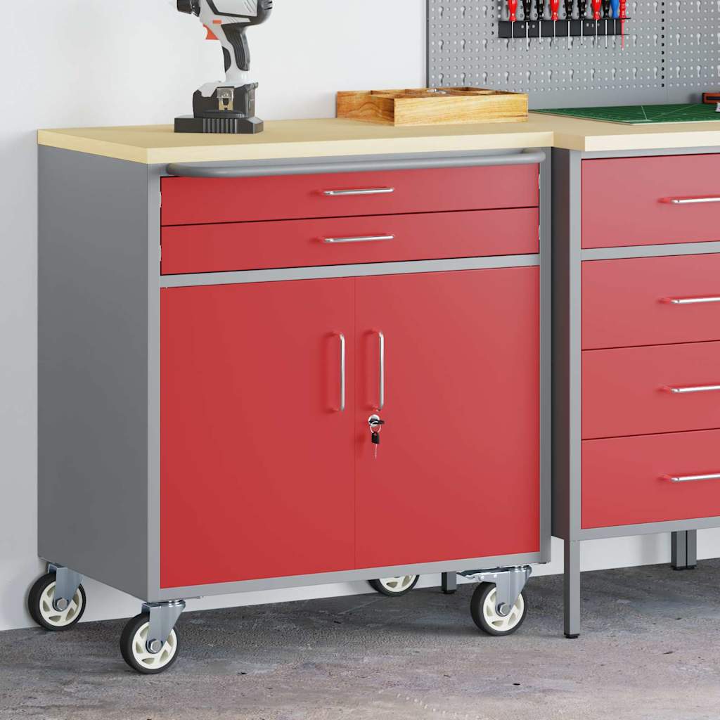 Trolley Rolling Workbench Piros és Szürke 75 x 45 x 85 cm