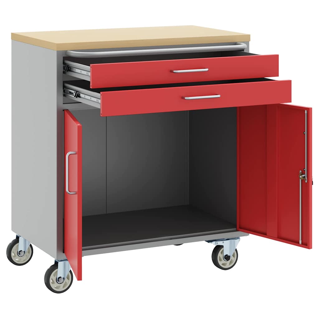 Trolley Rolling Workbench Piros és Szürke 75 x 45 x 85 cm