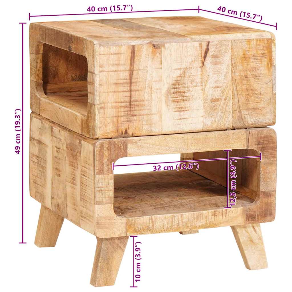 Végasztal polcokkal Barna 40 x 40 x 49 cm Tömör Mangófát