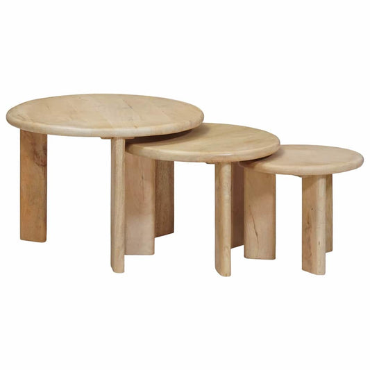 Fészkelt Kávézó Asztalok 3 pcs Fekete Tömör Mangófát