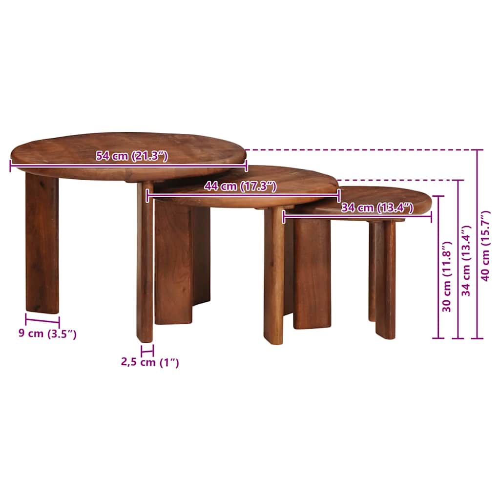Fészkelt Kávézó Asztalok 3 pcs Méz barna Tömör Mangófát