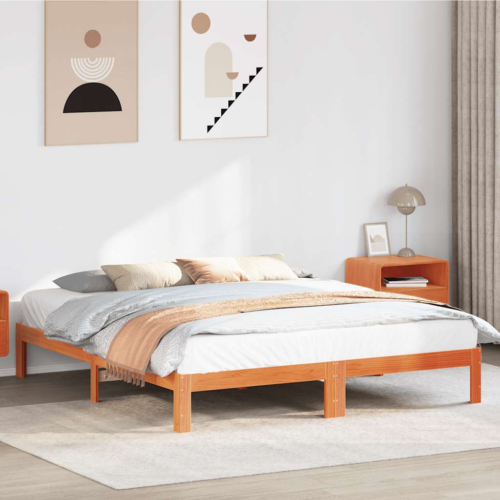 viaszbarna tömör fenyőfa ágy matrac nélkül 160 x 200 cm