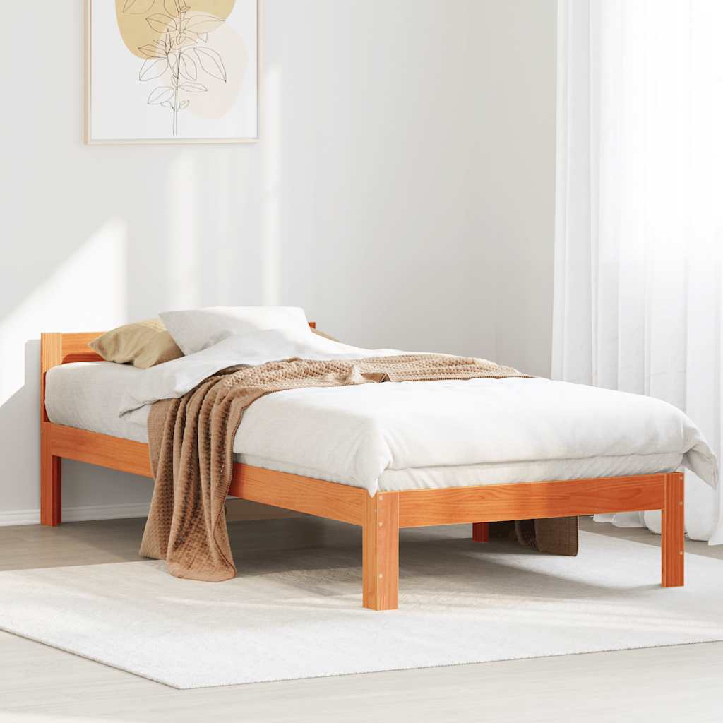 viaszbarna tömör fenyő ágykeret matrac nélkül 80x200 cm