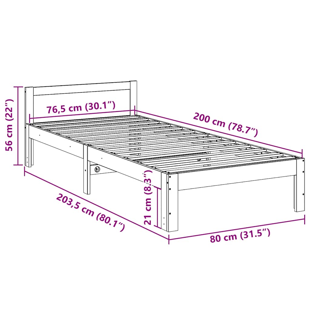 viaszbarna tömör fenyő ágykeret matrac nélkül 80x200 cm