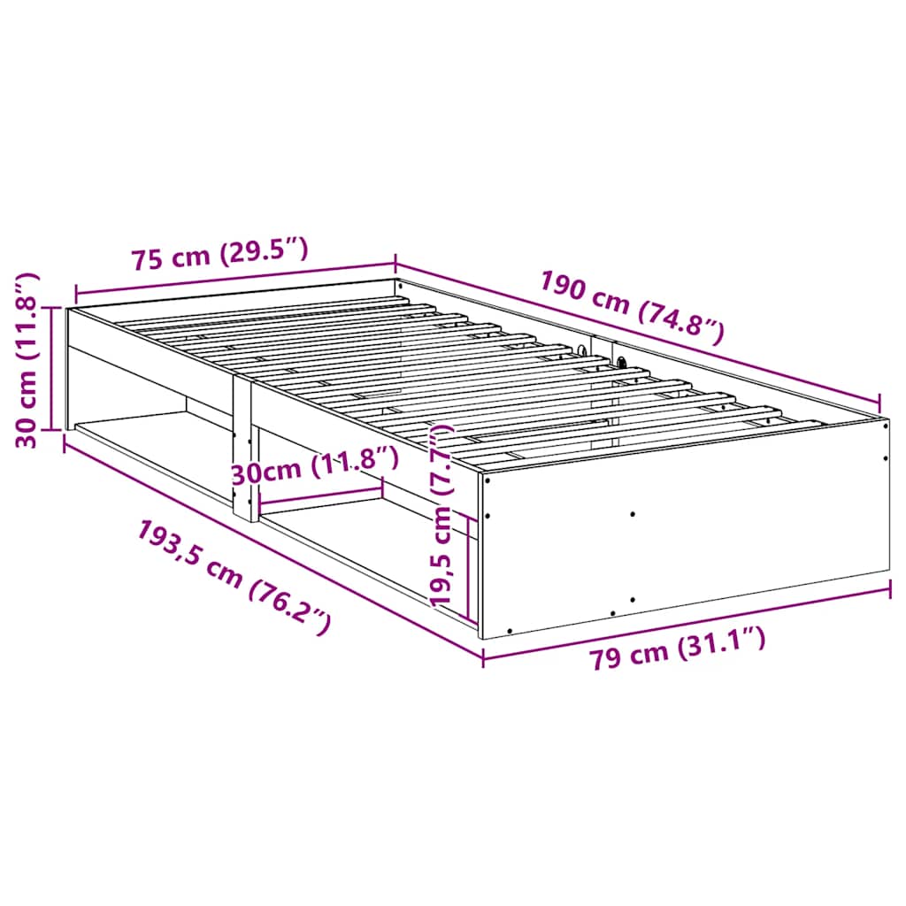 kanapéágy ágy matrac 75x190 cm tömör fa fenyőfa