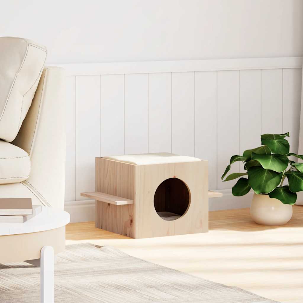 Macskaház 51x35x30 cm tömör fa fenyőfa
