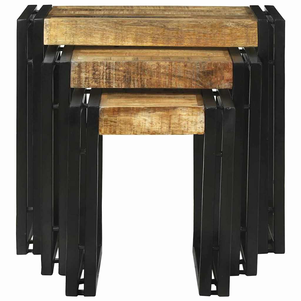 Fészekasztal 3 pcs Tömör mangófából és fémből készült