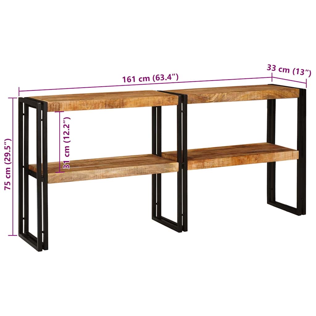 Konzolasztal polcokkal Barna 160 x 33 x 75 cm Tömör Mangófát