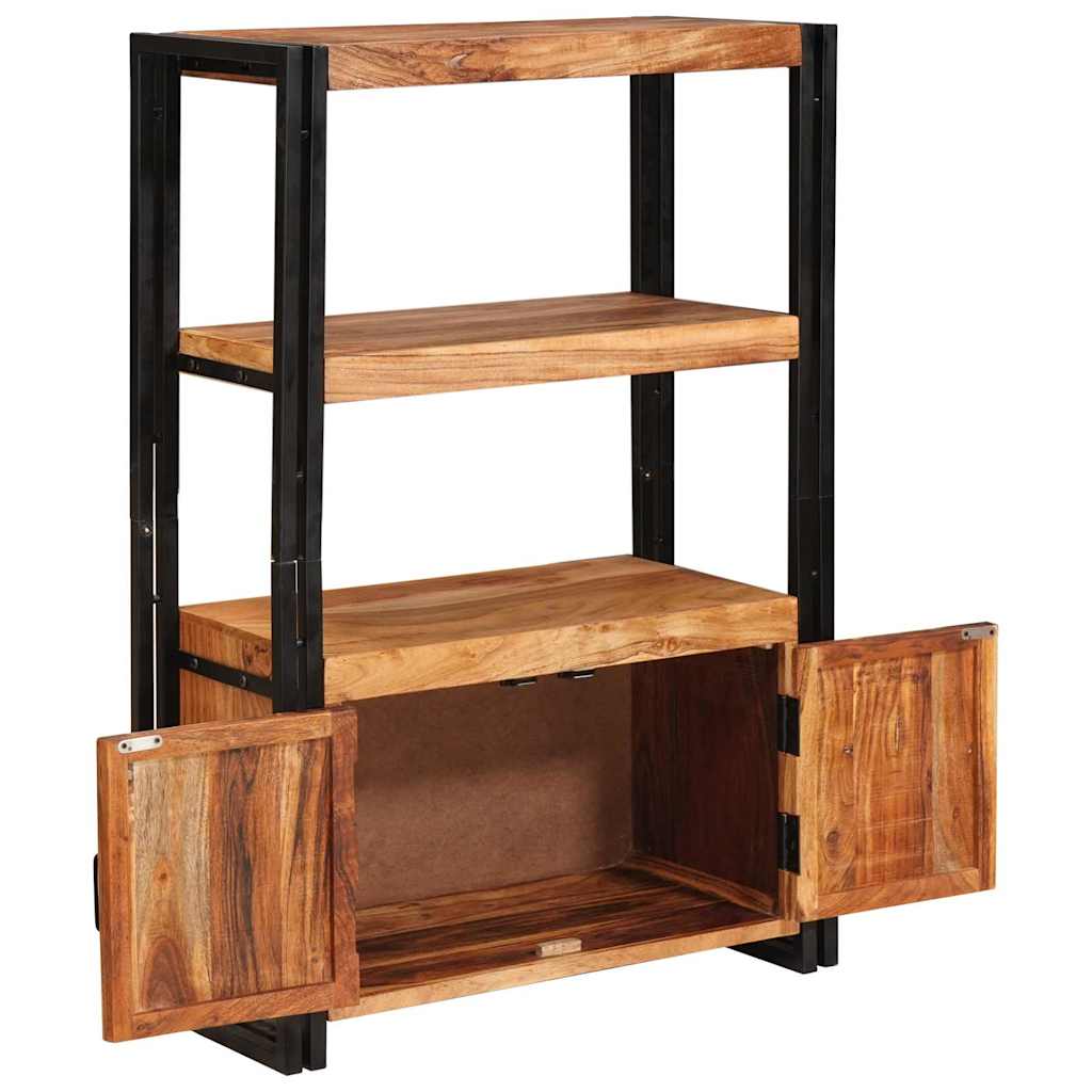 Könyvespolc Ajtókkal Barna 72 x 33 x 110 cm Tömör akácfa és fém