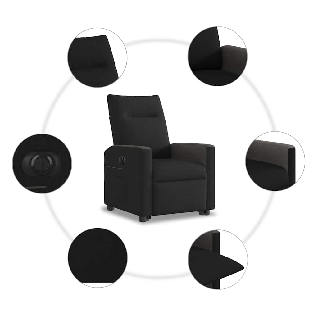elektromos felállást segítő fekete szövet dönthető fotel