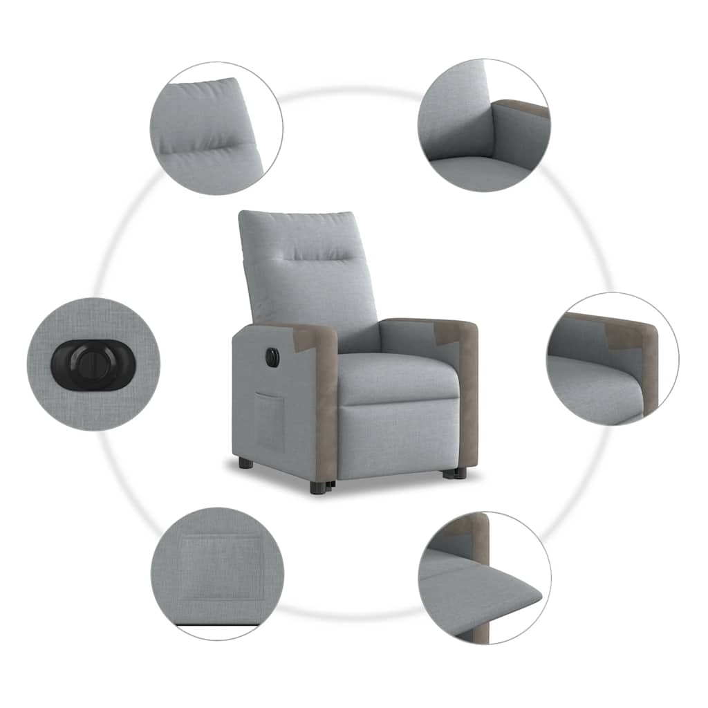 elektromos felállást segítő világosszürke szövet dönthető fotel