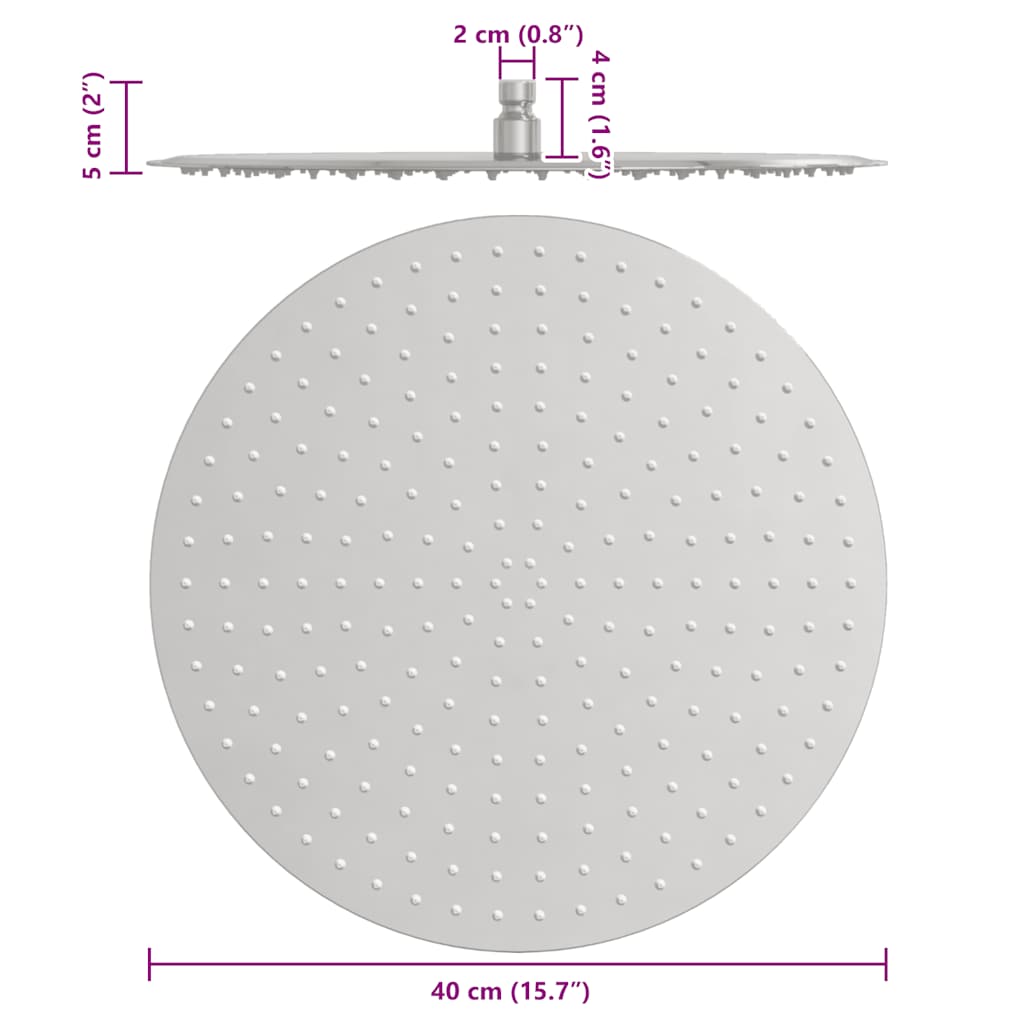 kerek rozsdamentes acél esőztető zuhanyrózsa 40 cm