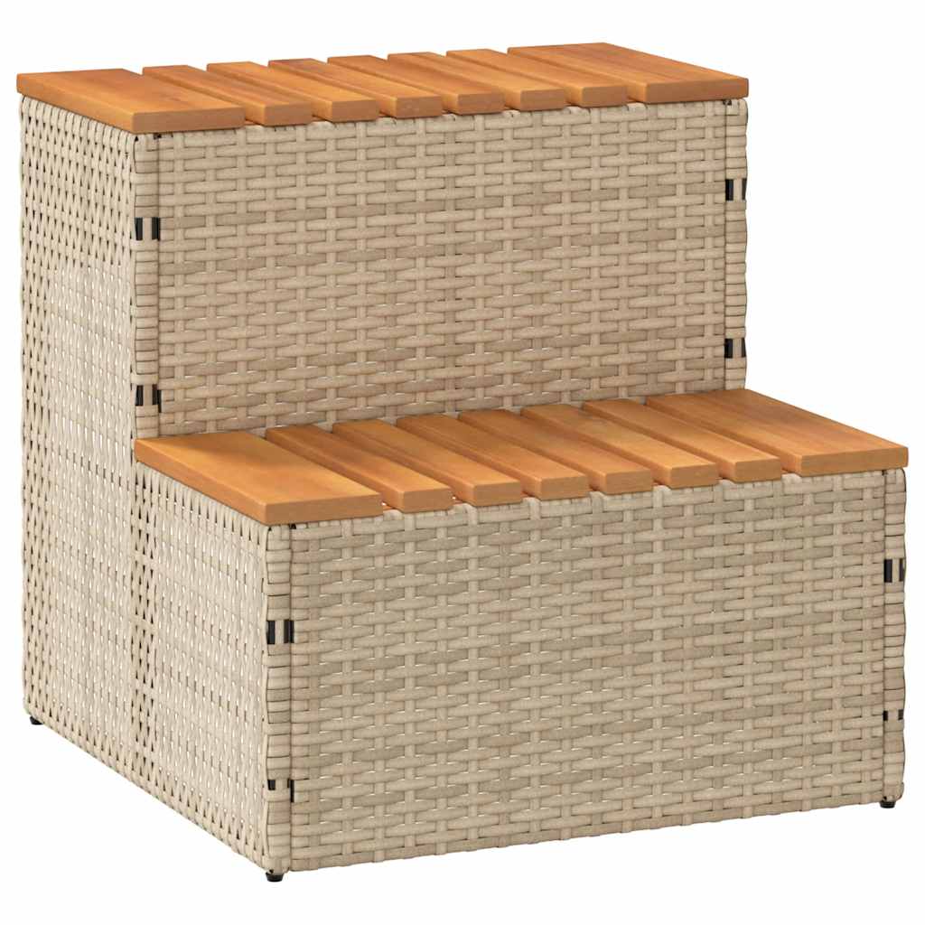 pezsgőfürdő lépcső bézs 50x50x50,5cm polyrattan és akácfa