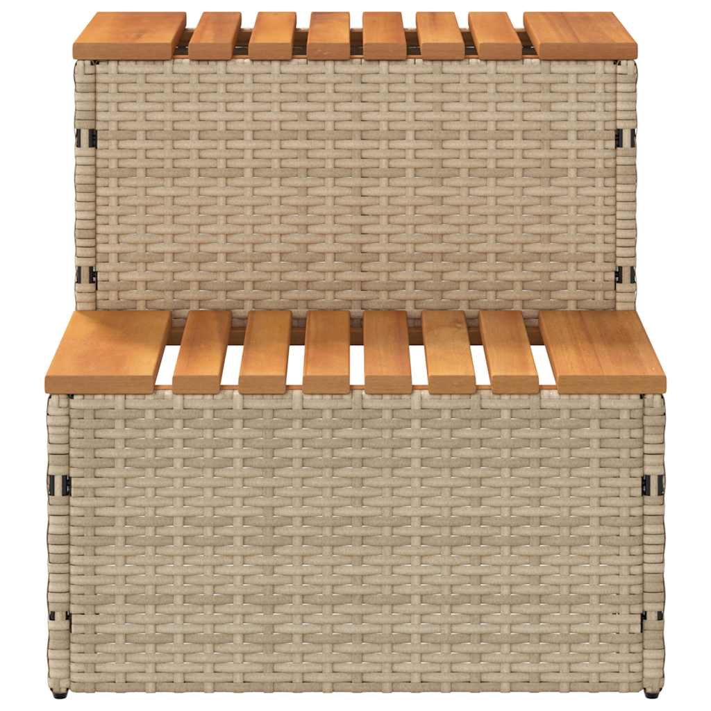 pezsgőfürdő lépcső bézs 50x50x50,5cm polyrattan és akácfa