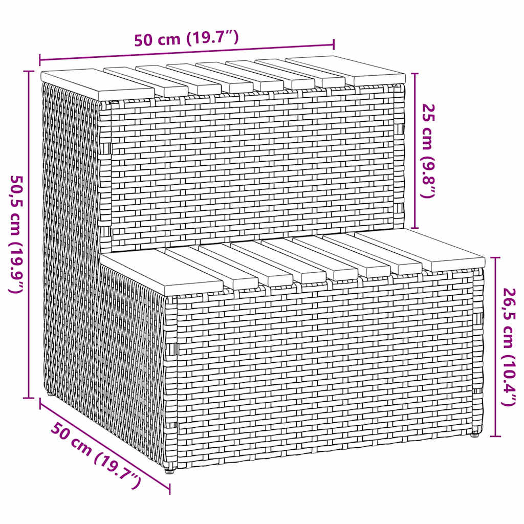 pezsgőfürdő lépcső bézs 50x50x50,5cm polyrattan és akácfa