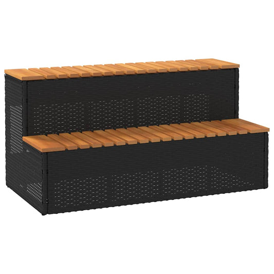 pezsgőfürdő lépcső fekete 100x50x50,5 cm polyrattan és akácfa