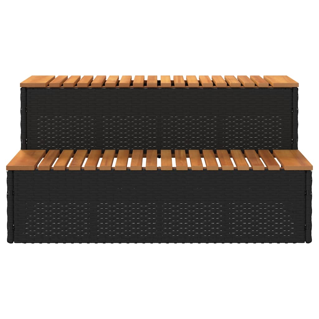 pezsgőfürdő lépcső fekete 100x50x50,5 cm polyrattan és akácfa