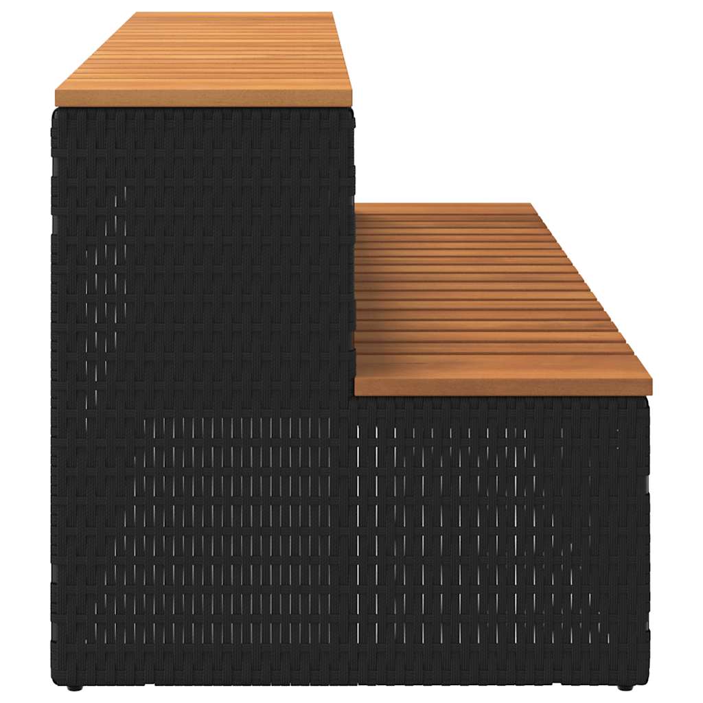 pezsgőfürdő lépcső fekete 100x50x50,5 cm polyrattan és akácfa
