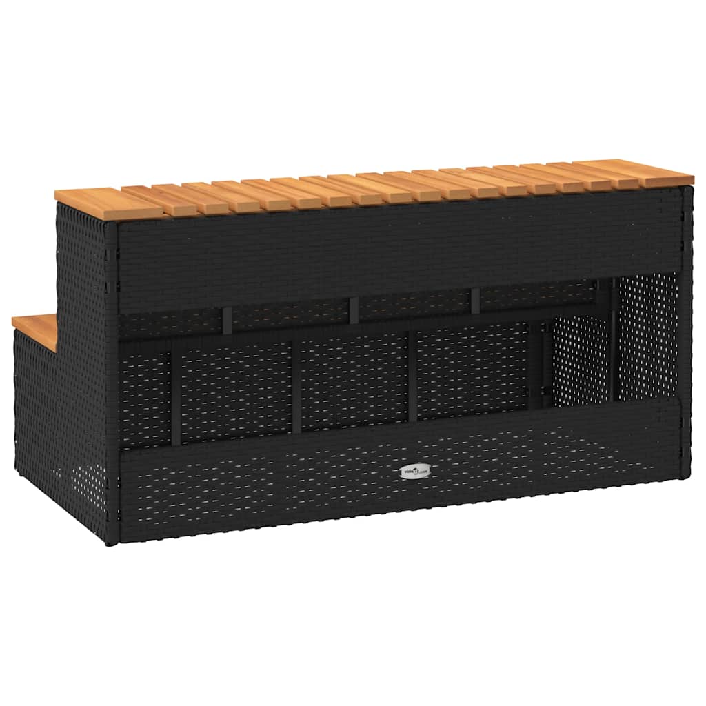 pezsgőfürdő lépcső fekete 100x50x50,5 cm polyrattan és akácfa