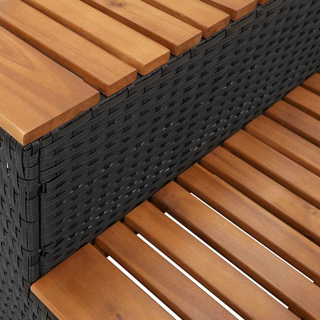 pezsgőfürdő lépcső fekete 100x50x50,5 cm polyrattan és akácfa
