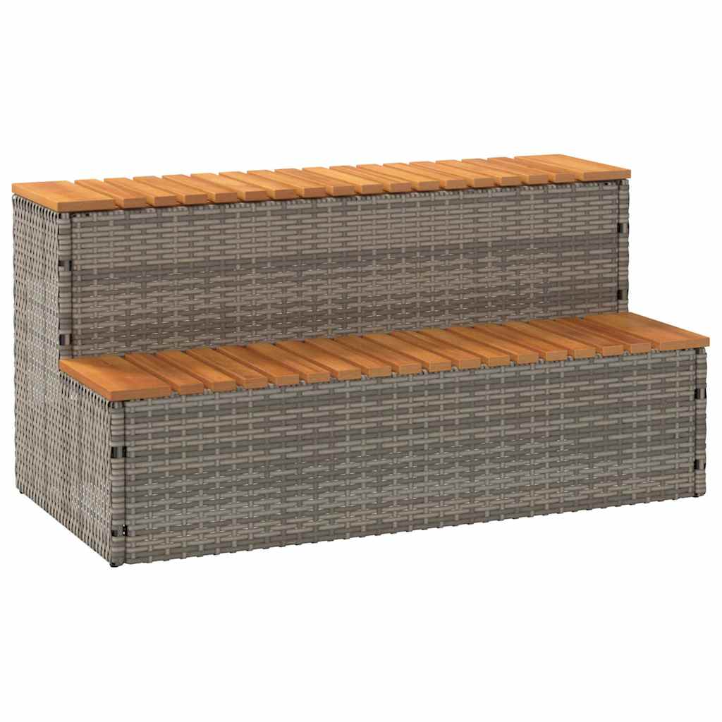 pezsgőfürdő lépcső szürke 100x50x50,5 cm polyrattan és akácfa