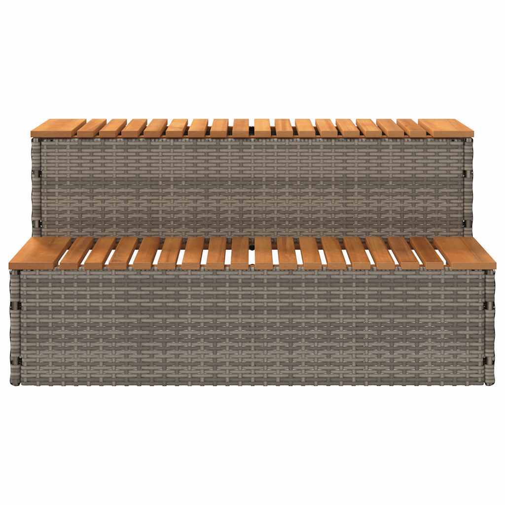 pezsgőfürdő lépcső szürke 100x50x50,5 cm polyrattan és akácfa