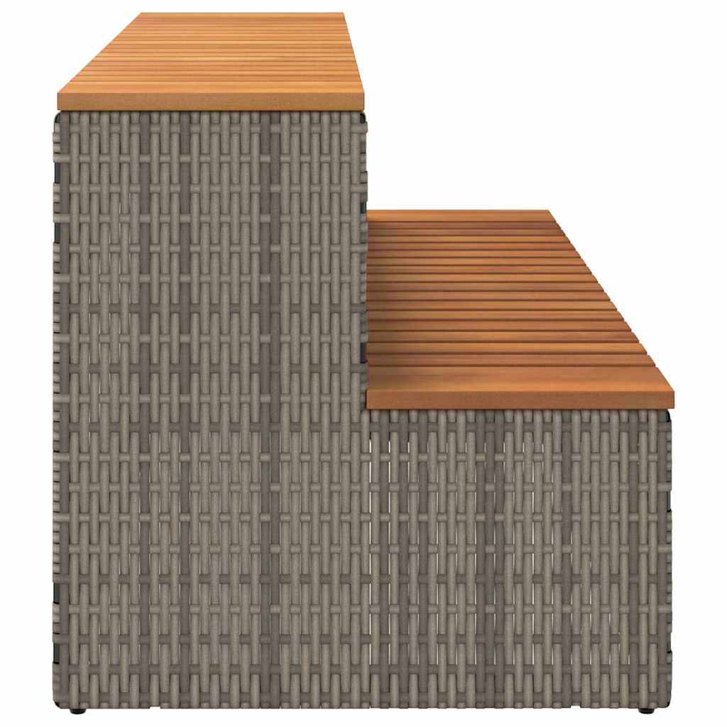 pezsgőfürdő lépcső szürke 100x50x50,5 cm polyrattan és akácfa