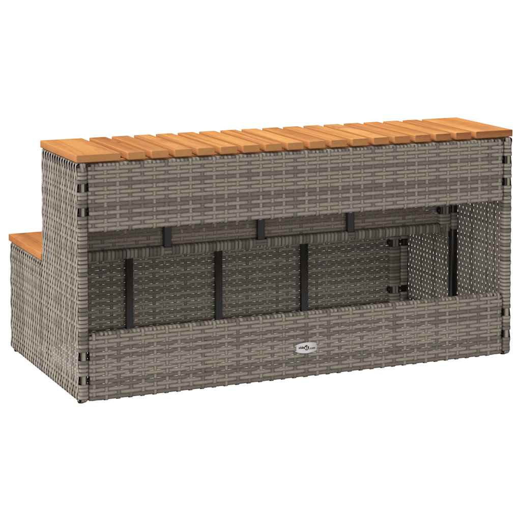 pezsgőfürdő lépcső szürke 100x50x50,5 cm polyrattan és akácfa
