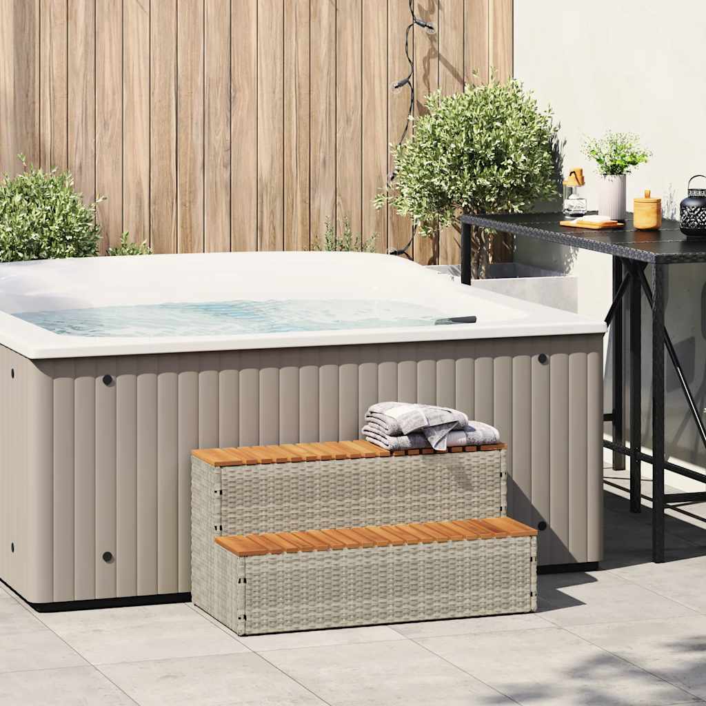 pezsgőfürdő lépcső 100x50x50,5 cm polyrattan és akácfa