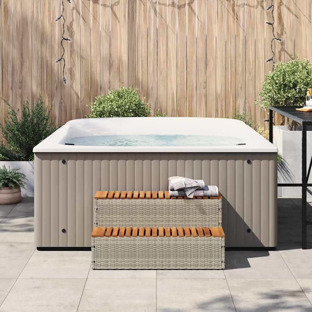 pezsgőfürdő lépcső 100x50x50,5 cm polyrattan és akácfa