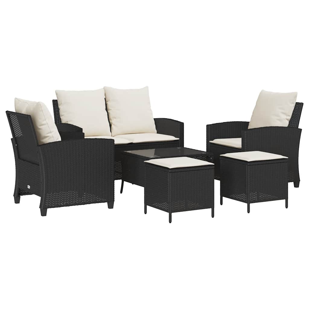 6 részes fekete polyrattan kerti ülőgarnitúra párnákkal