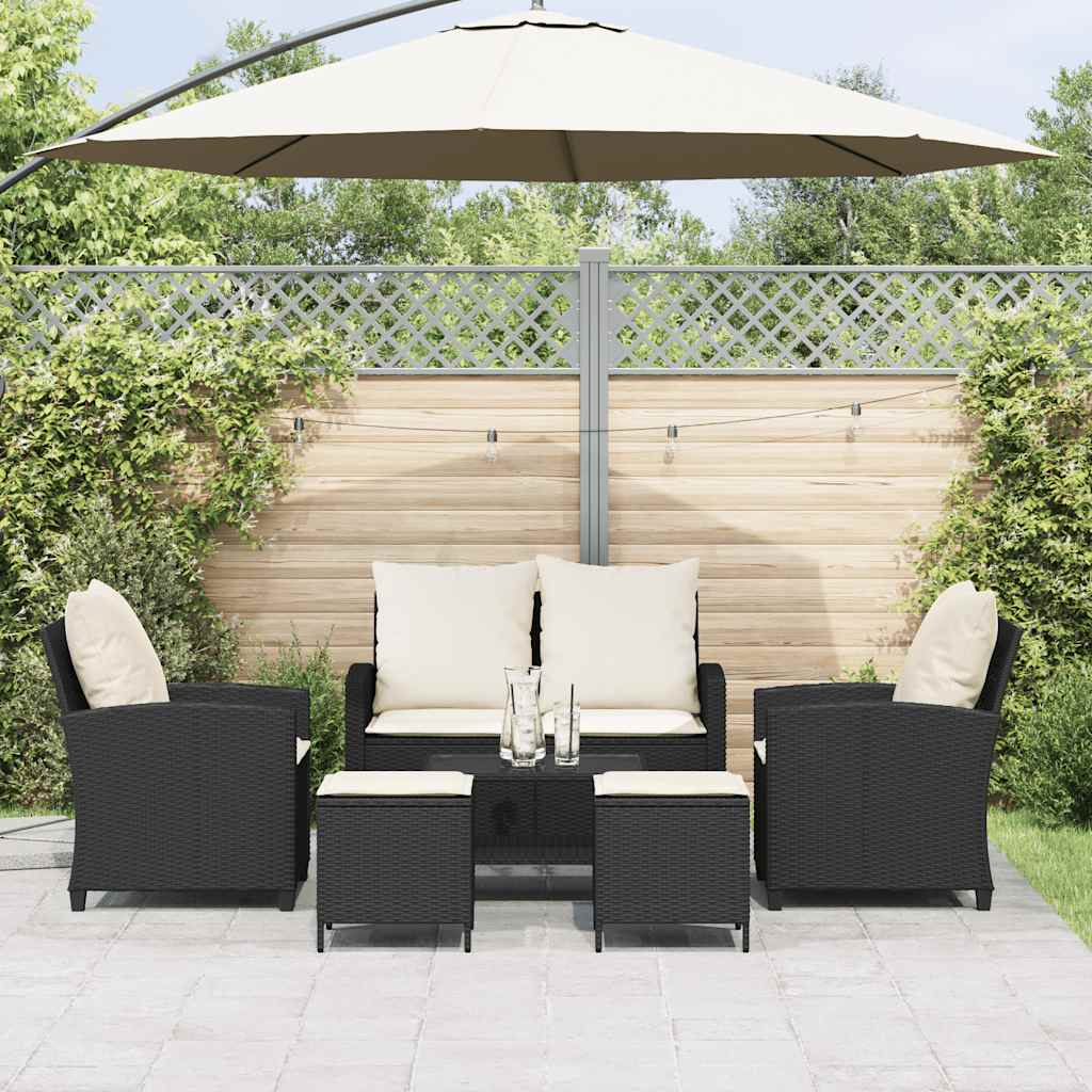 6 részes fekete polyrattan kerti ülőgarnitúra párnákkal