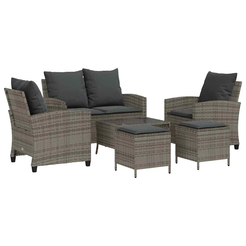 6 részes szürke polyrattan kerti ülőgarnitúra párnákkal