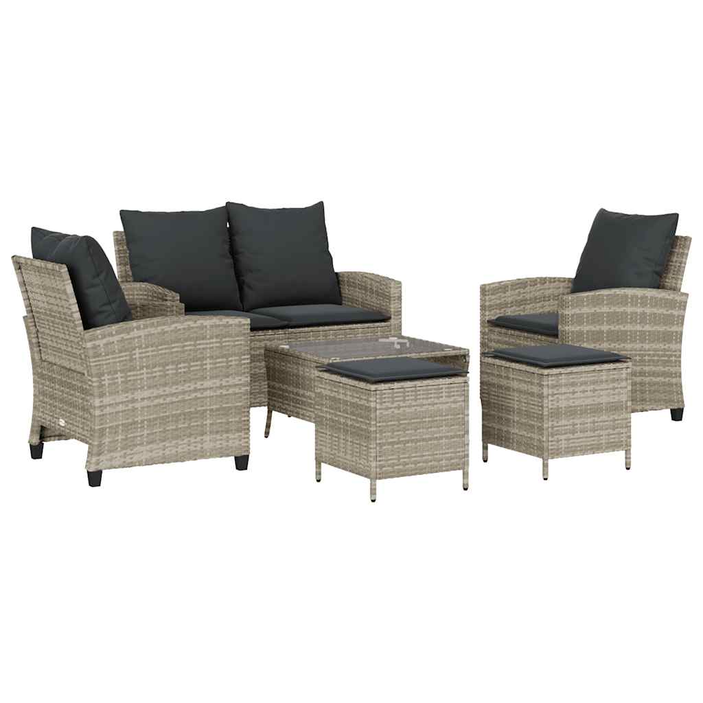 6 részes világosszürke polyrattan kerti ülőgarnitúra párnákkal