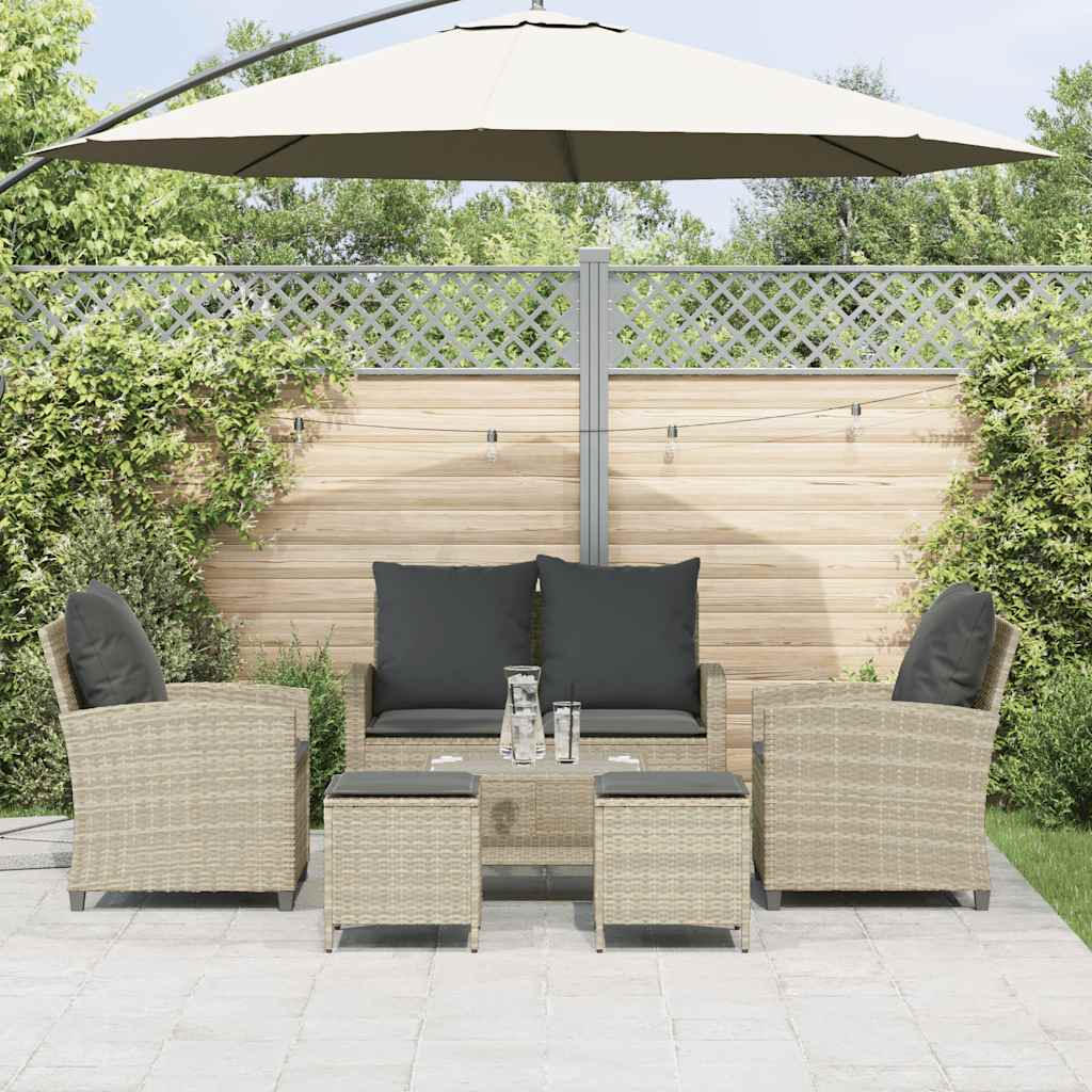 6 részes világosszürke polyrattan kerti ülőgarnitúra párnákkal